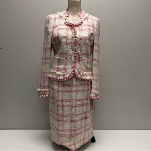 Raffinalla- Pink and White Plaid Women's Skirt Suit